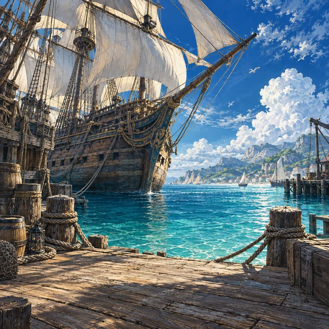 港：青緑の海と白い帆