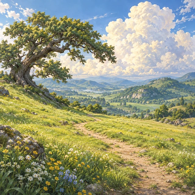 丘：草原と大きな空